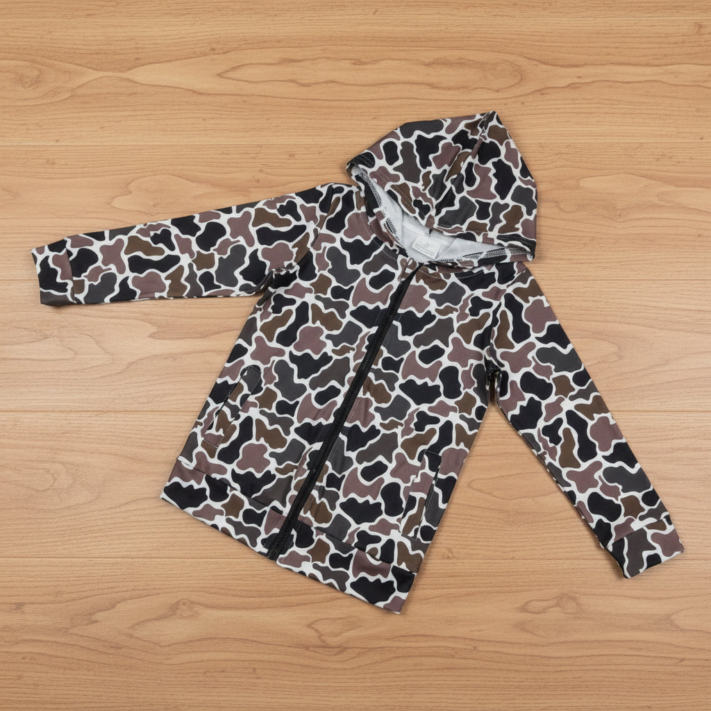 camo full zip hooded jacket