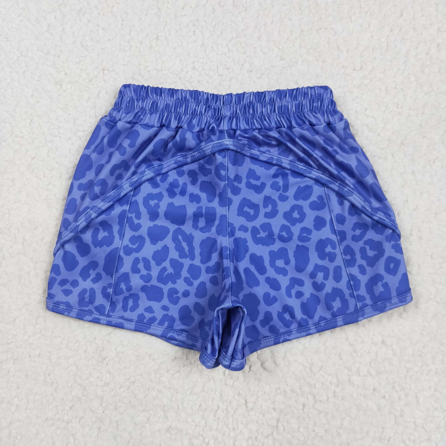 blue leopard zip athletic shorts