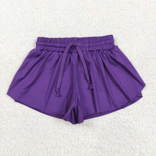 purple solid color yoga girls sports shorts