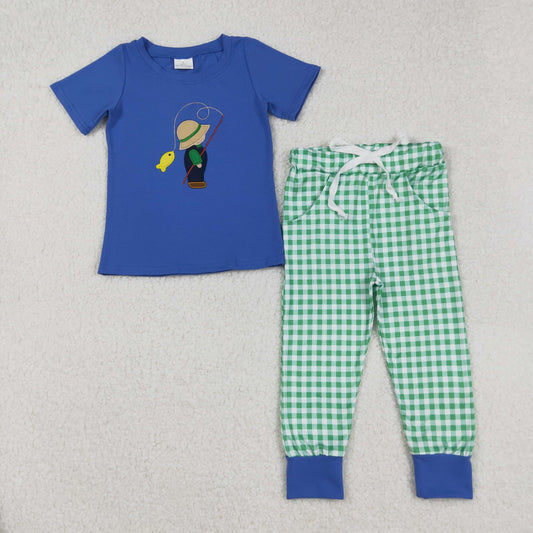 gone fishing embroidery jogger outfit boy clothes set