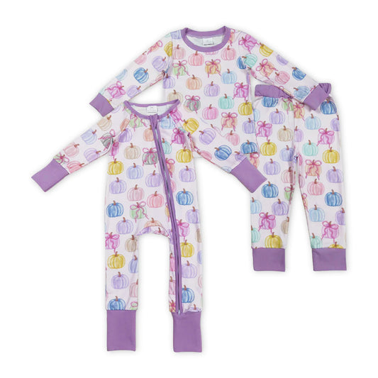 Purple Colorful Pumpkin Girls Sibling Pajamas