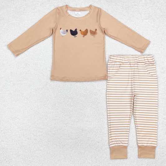 chicken print shirt striped pants set boys clothes