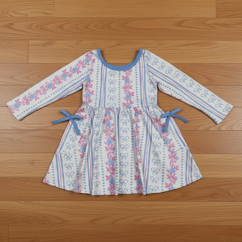 blue bow heart floral girl valentine dress