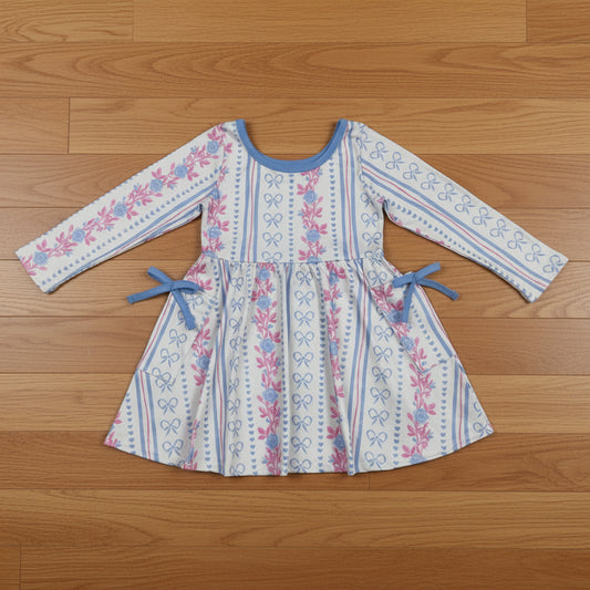 blue bow heart floral girl valentine dress