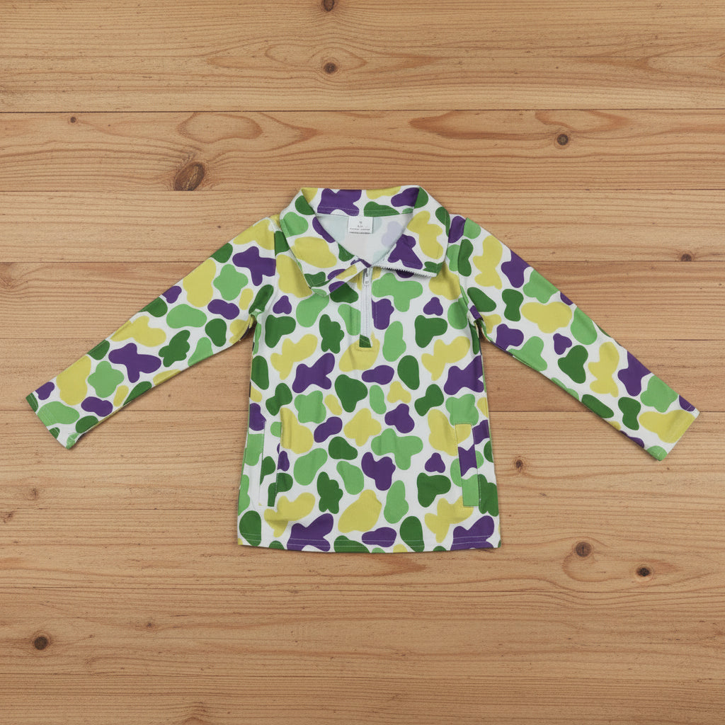 mardi gras camo zip pullover with pocket