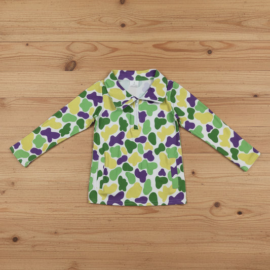 mardi gras camo zip pullover with pocket