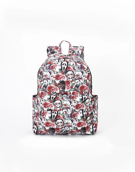 Horror flower print kids backpack school bag