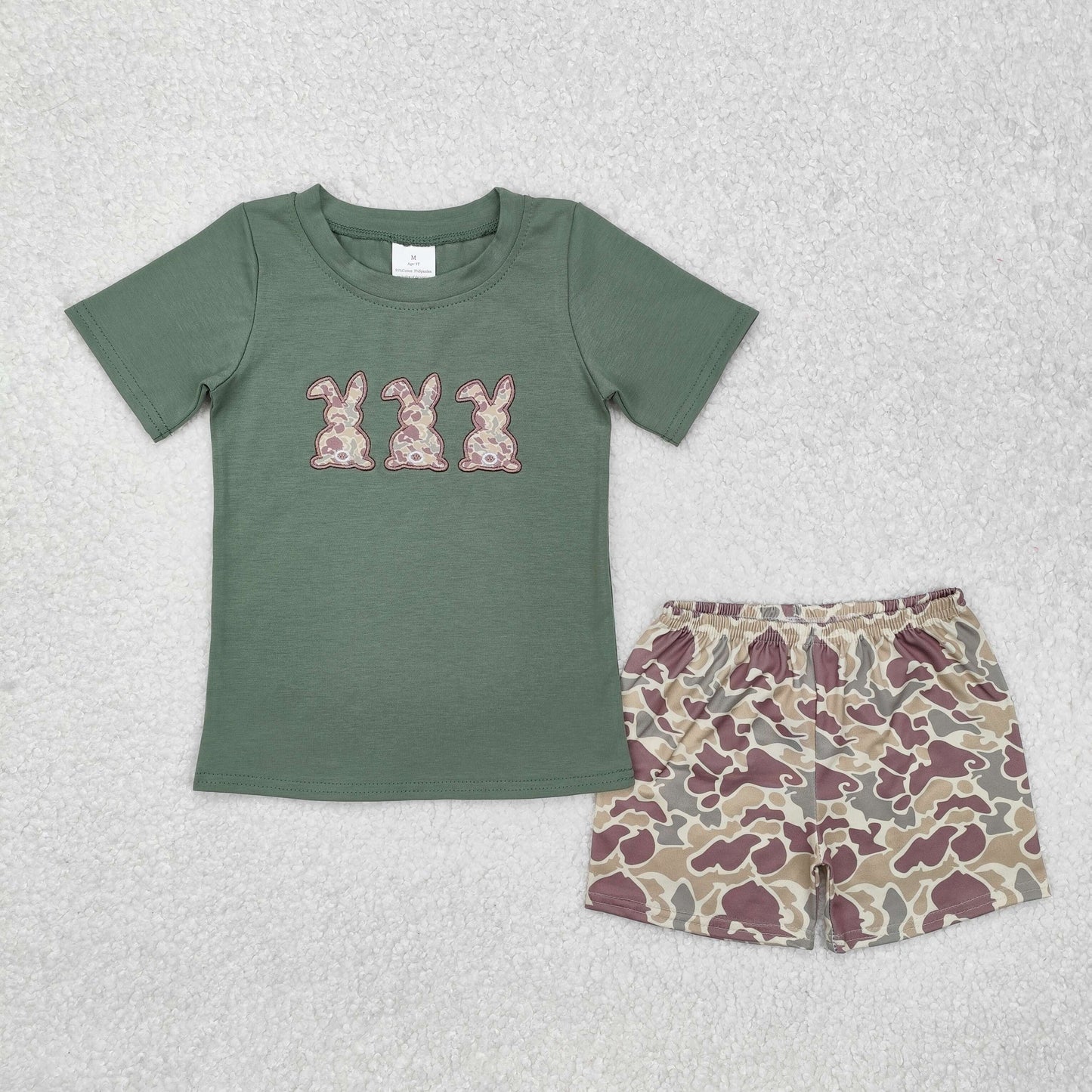 baby boy camo bunnies embroidered shorts set