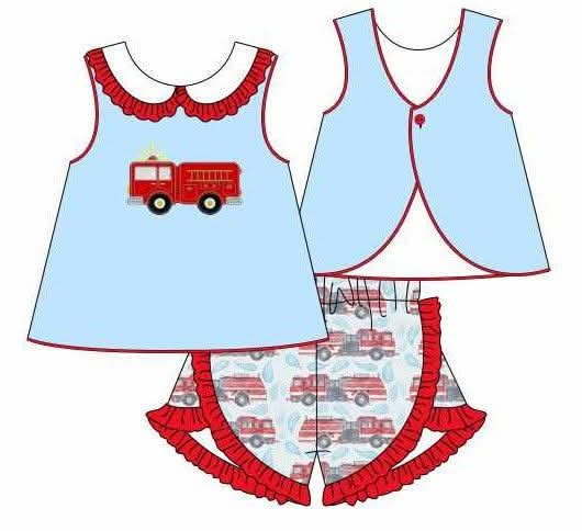 TAT 5-6 weeks MOQ 3 Firetruck girl short set