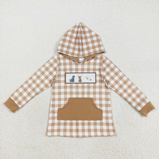 brown plaid hunting embroidery boy hoodies