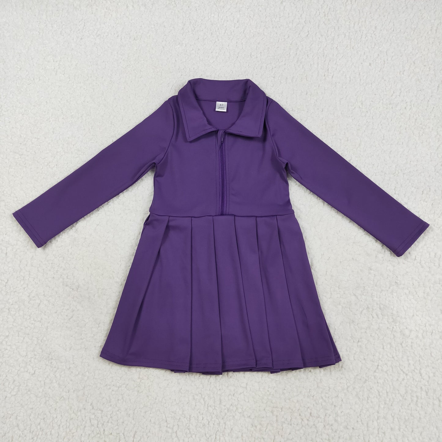Long sleeves purple zipper pleated dress
