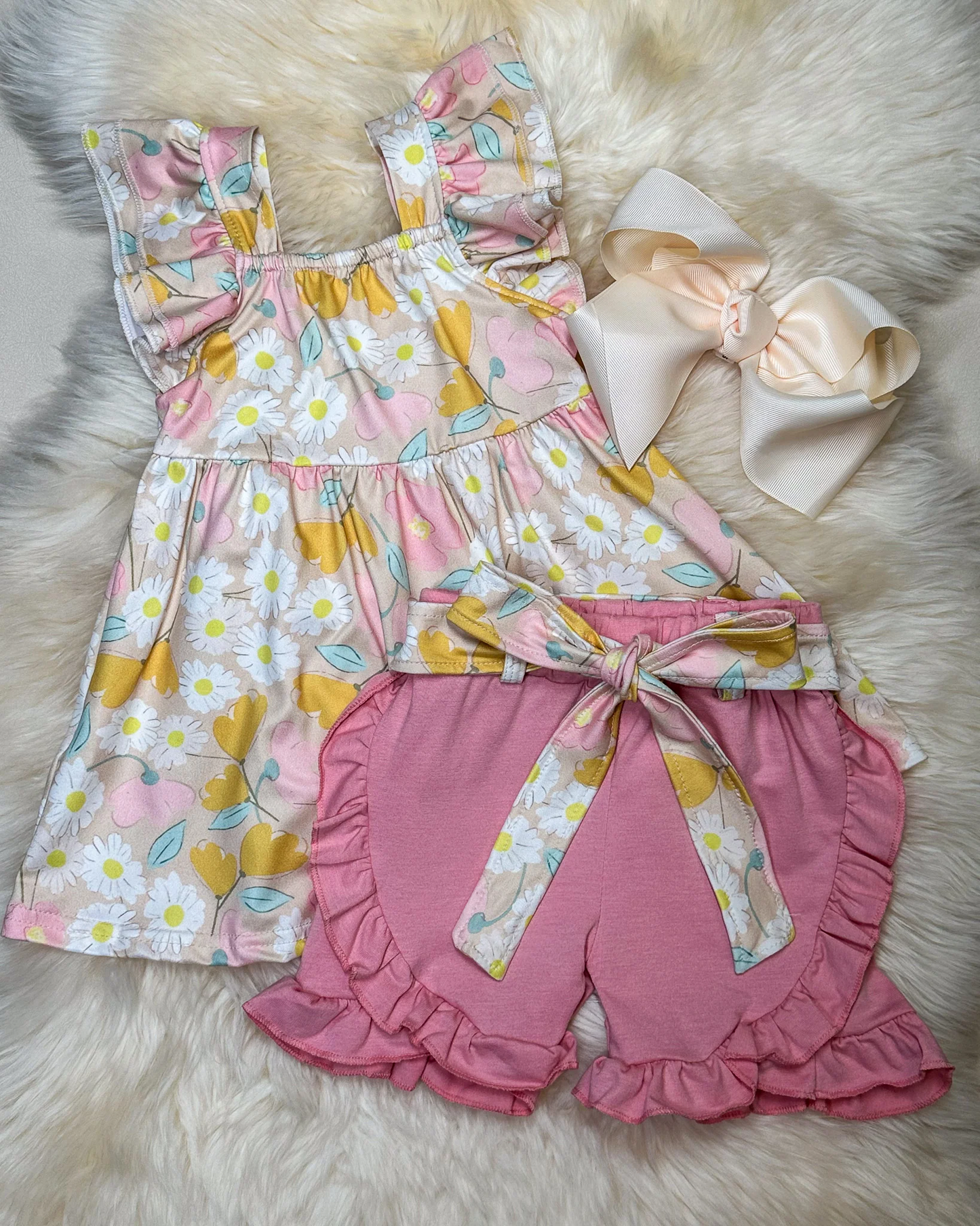 Sibling floral shorts set and romper