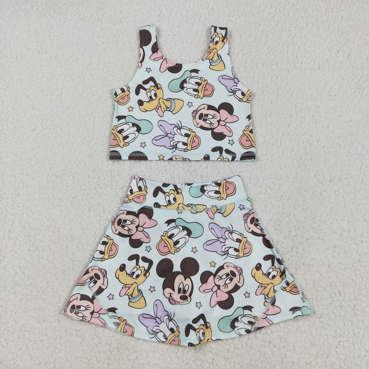 cartoon mouse duck two pieces athletic skort dress set