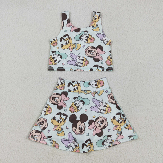 cartoon mouse duck two pieces athletic skort dress set