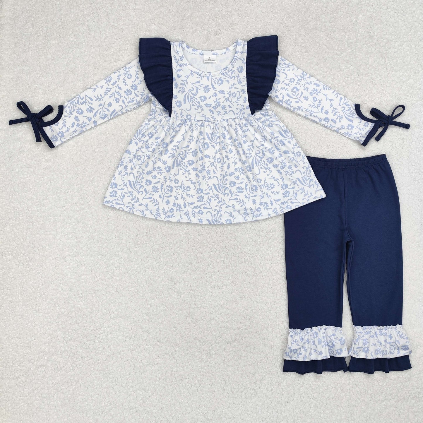 blotchy wildflowers navy ruffle pants set