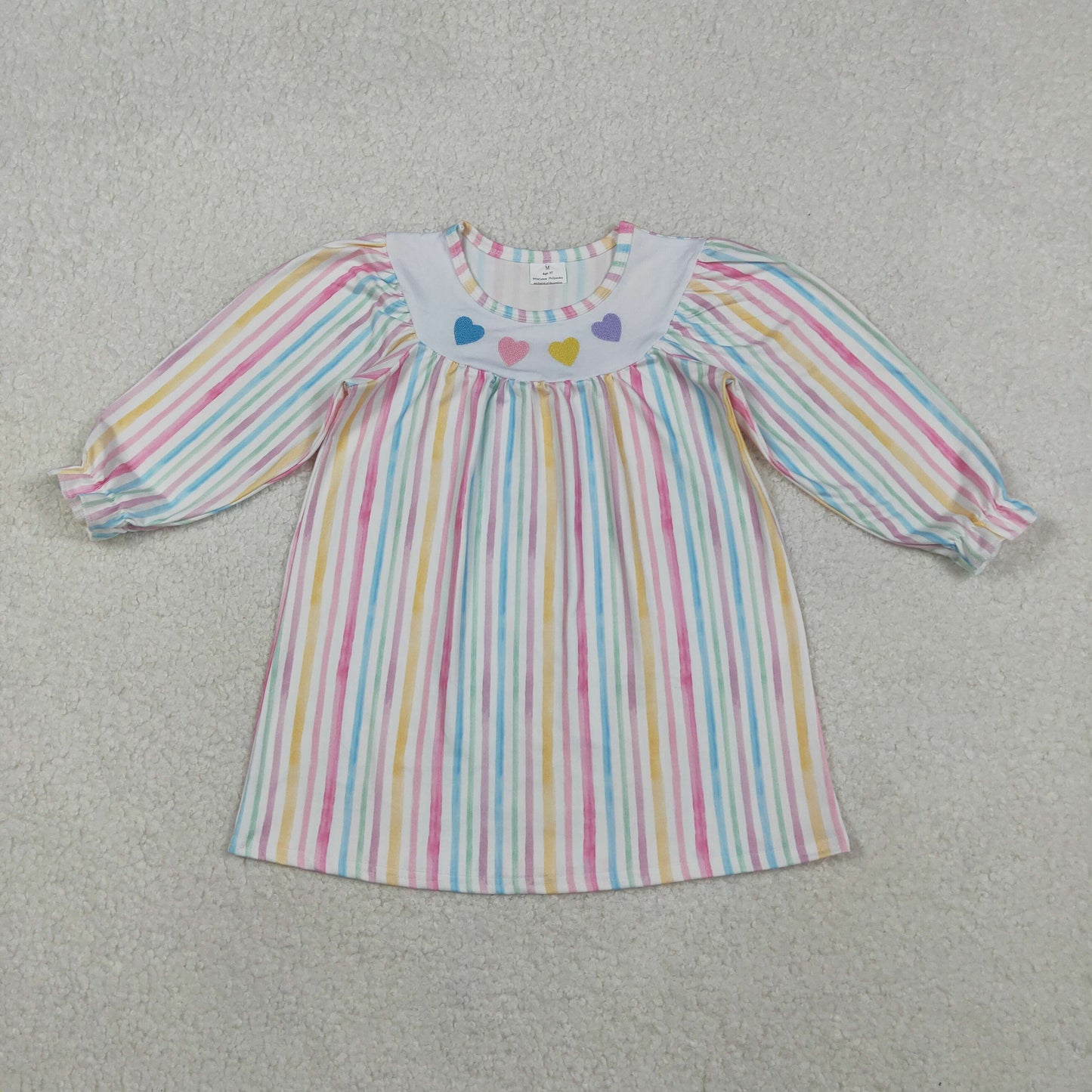 colorful stripes heart embroidered dress
