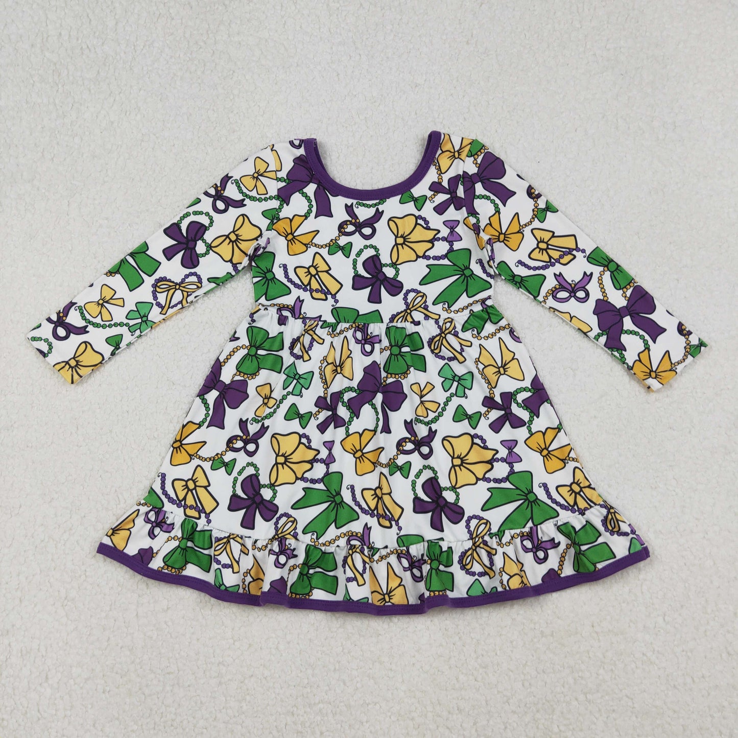 purple green gold coquette bow mardi gras baby girl dress