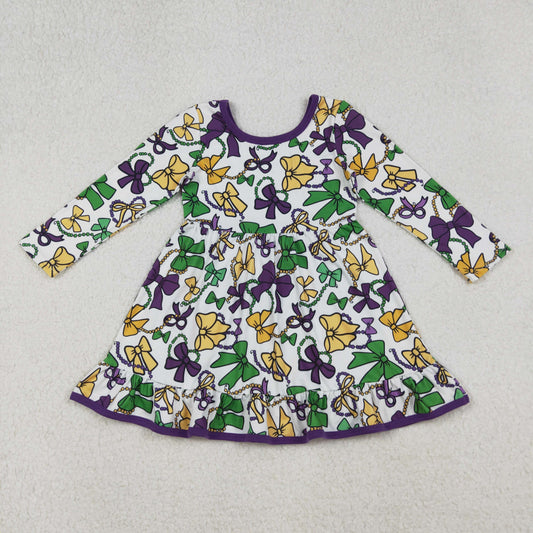 purple green gold coquette bow mardi gras baby girl dress