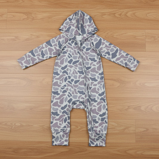 Gray Camo Hooded Romper