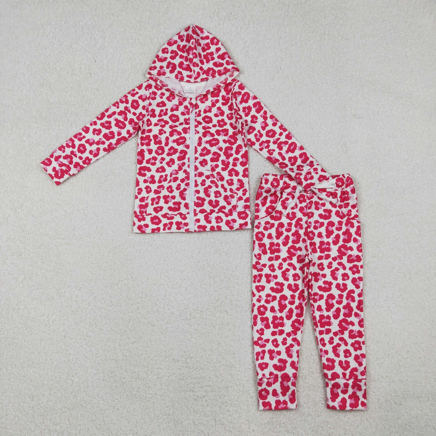 pink leopard zip hoodie jogger set girls outfit kids clothing