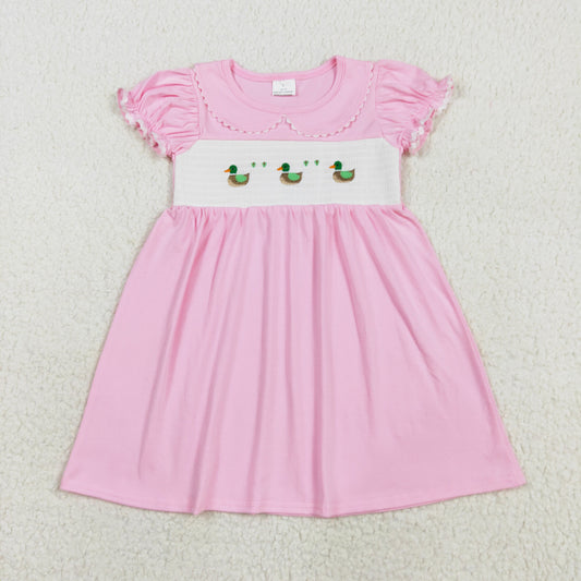 cotton pink duck embroidery smock dress