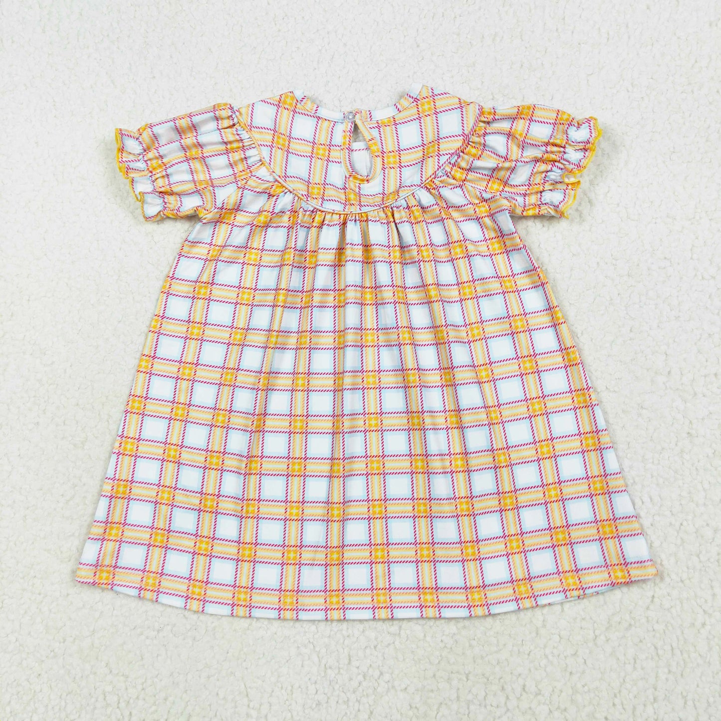 plaid farm life embroidery smock dress