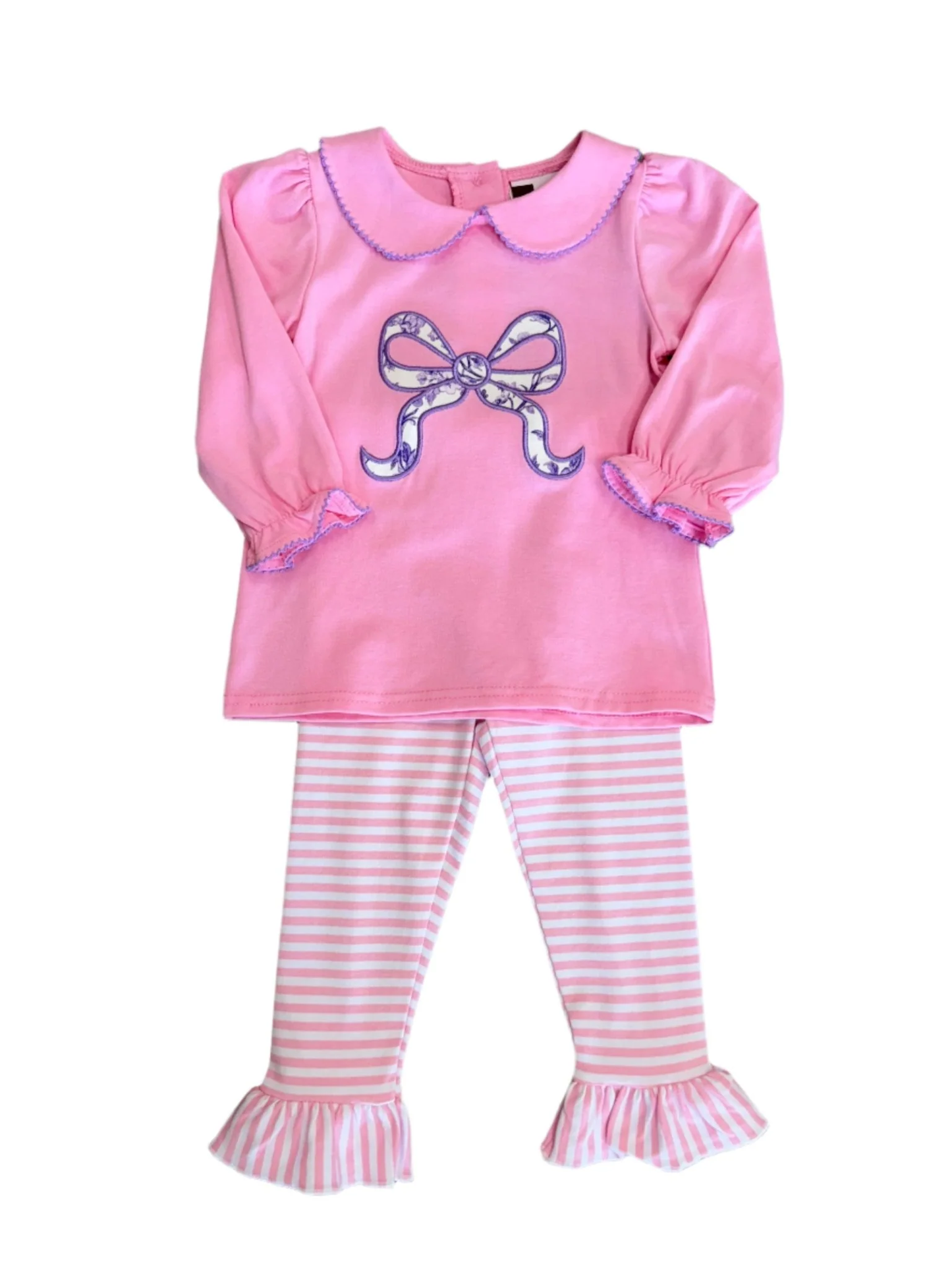 MOQ 5 TAT 6-8 weeks FLORAL BOW APPLIQUE PANT SET