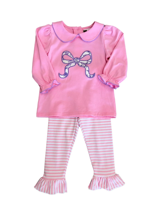 MOQ 5 TAT 6-8 weeks FLORAL BOW APPLIQUE PANT SET