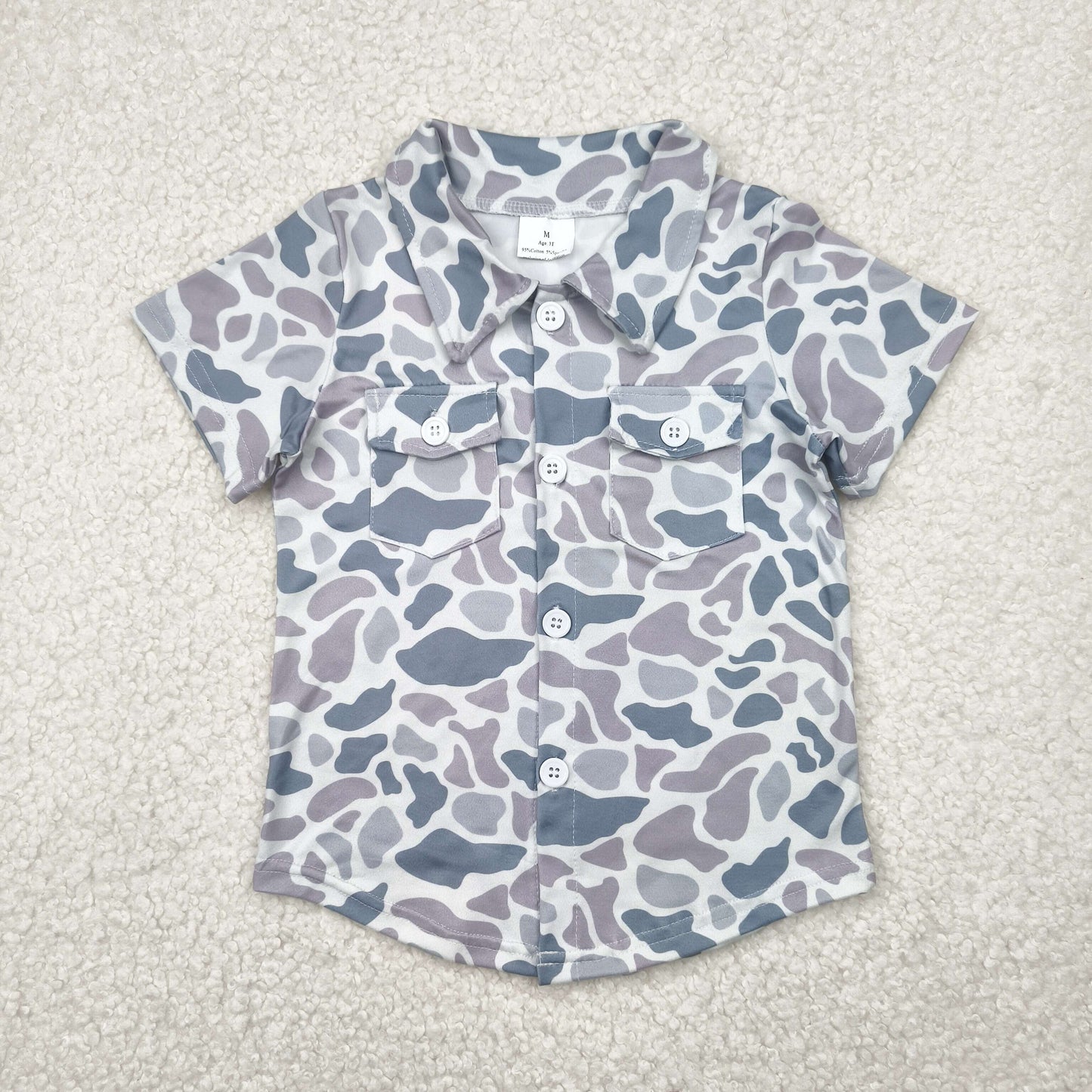short sleeve camo button down shirt with pocket