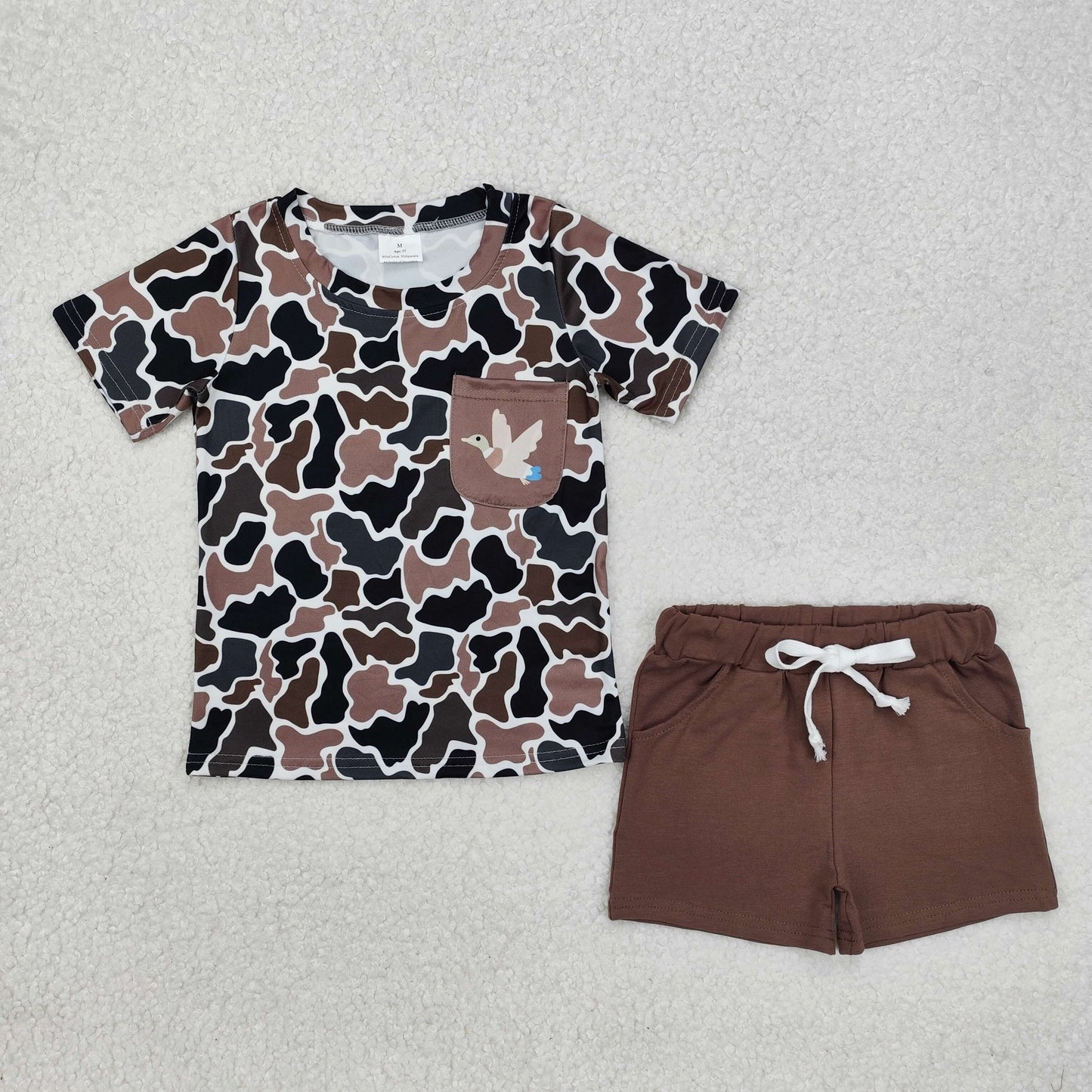 duck print pocket camo tee brown pocket shorts set