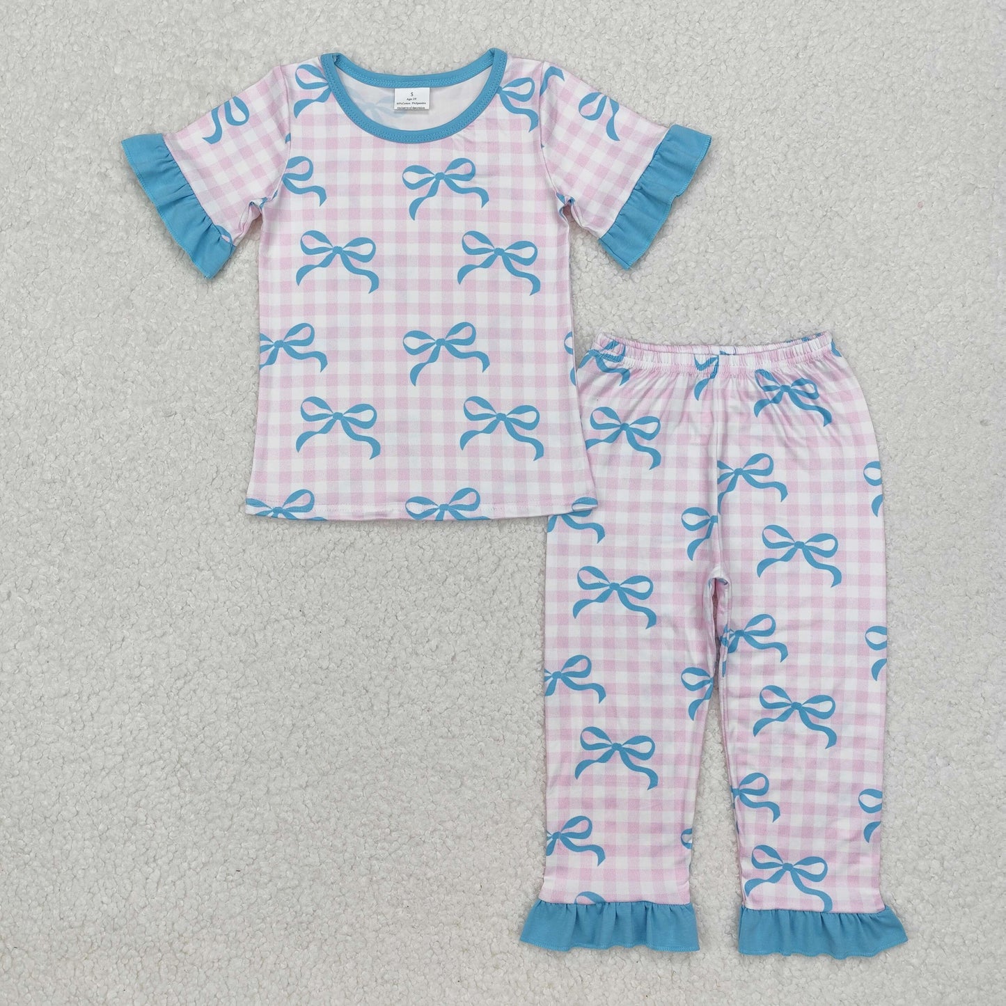 plaid blue bows pajama set baby girl sleepwear