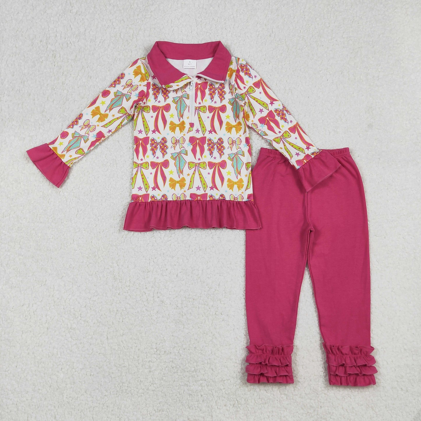 hot pink coquette cow print icing pants set fall girls outfit