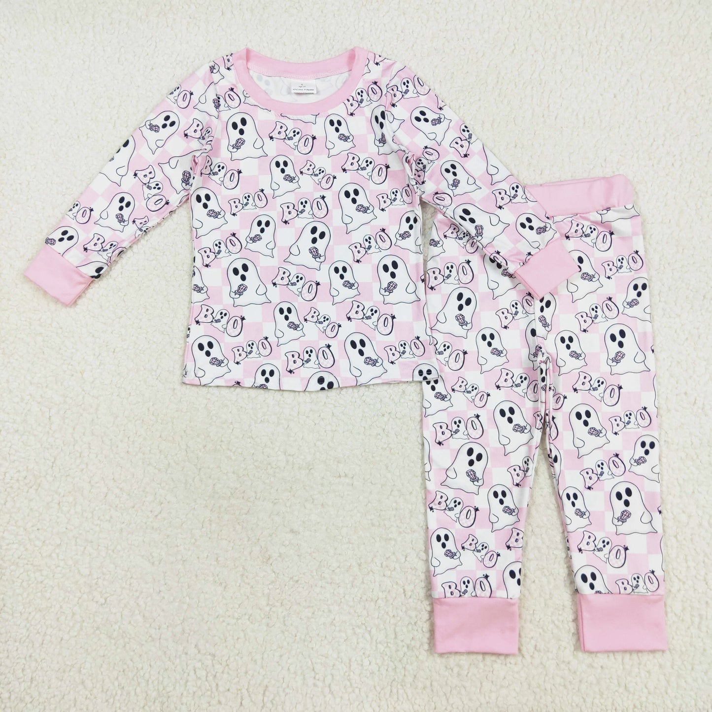 pink boo print girl pajama two pieces lounge set