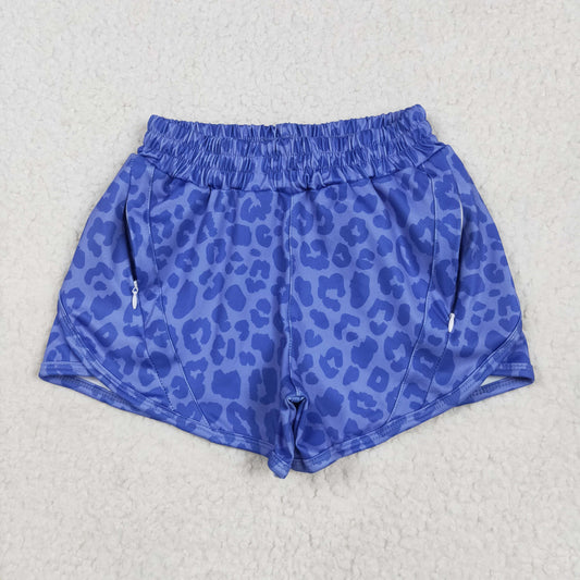blue leopard zip athletic shorts