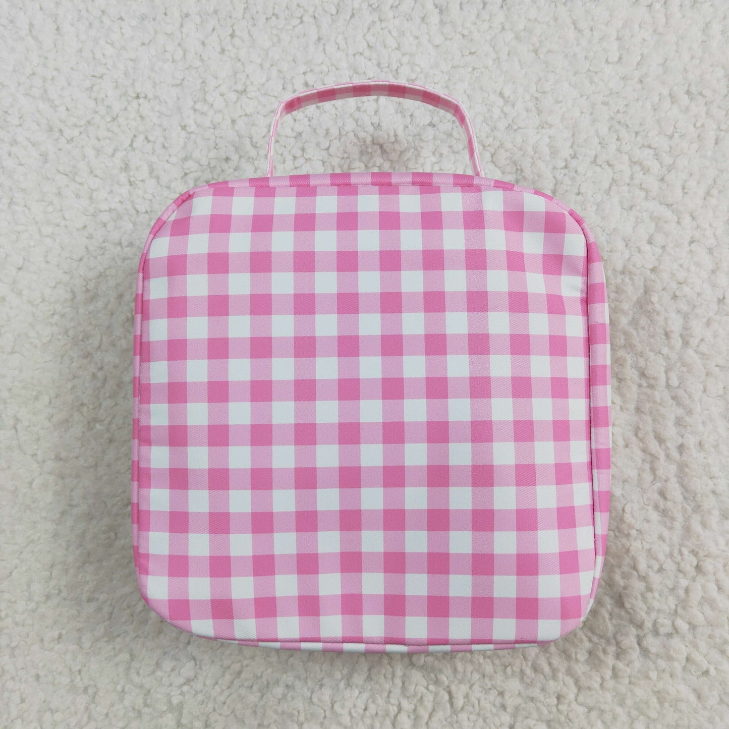 pink plaid kids lunch box