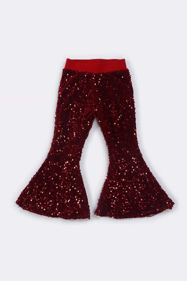 wine red sequins pants kids girl trousers