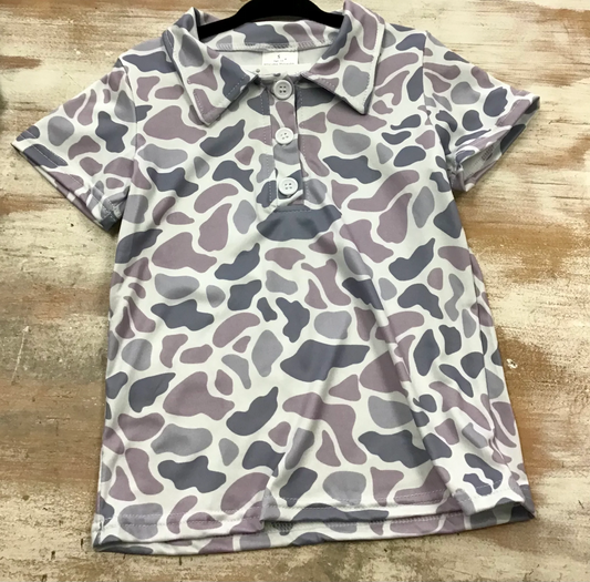 boy camo button up polor shirt