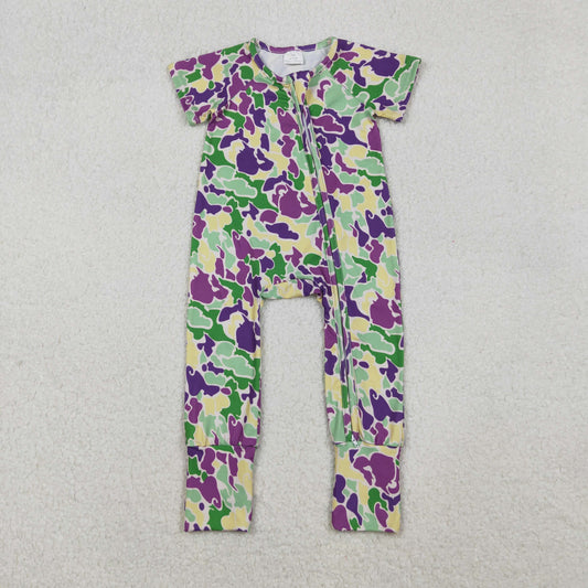 purple green gold mardi gras camo baby sleeper
