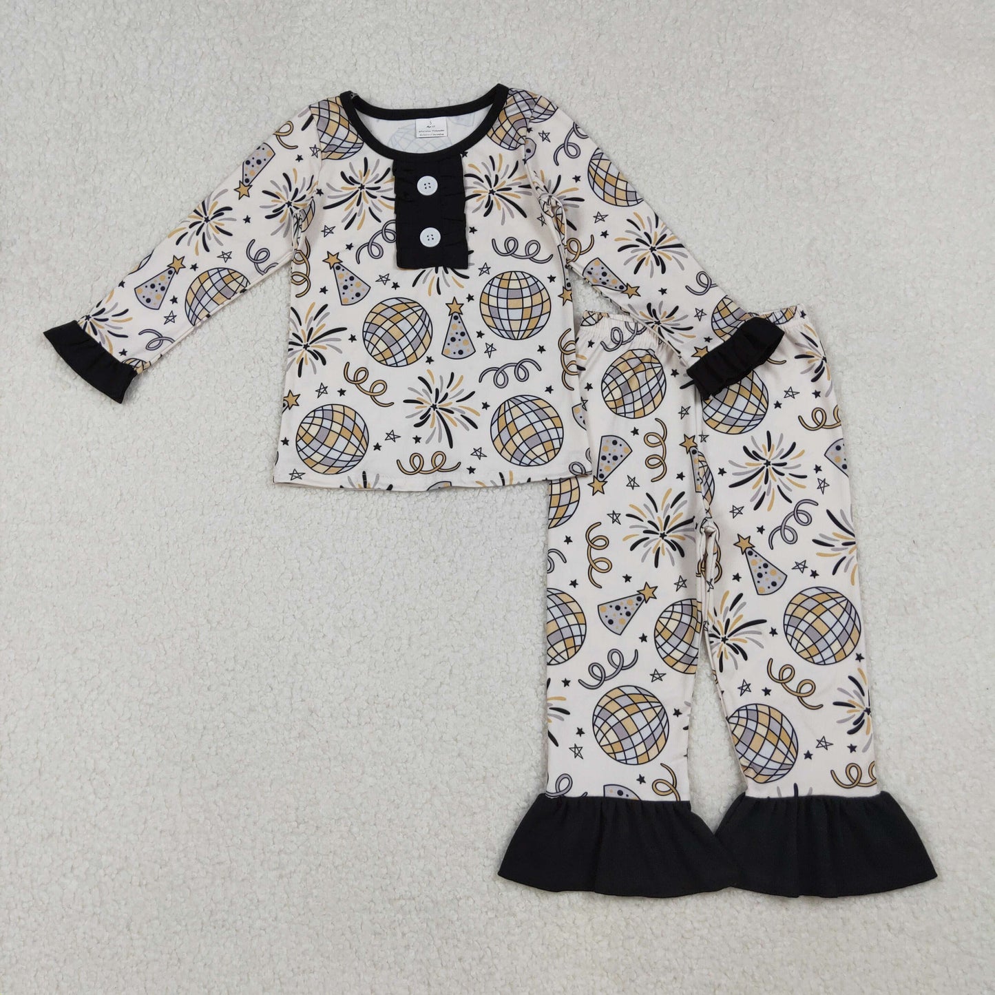happy new year ruffle two pieces girl pajamas
