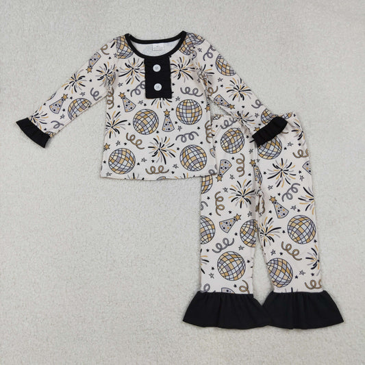 happy new year ruffle two pieces girl pajamas