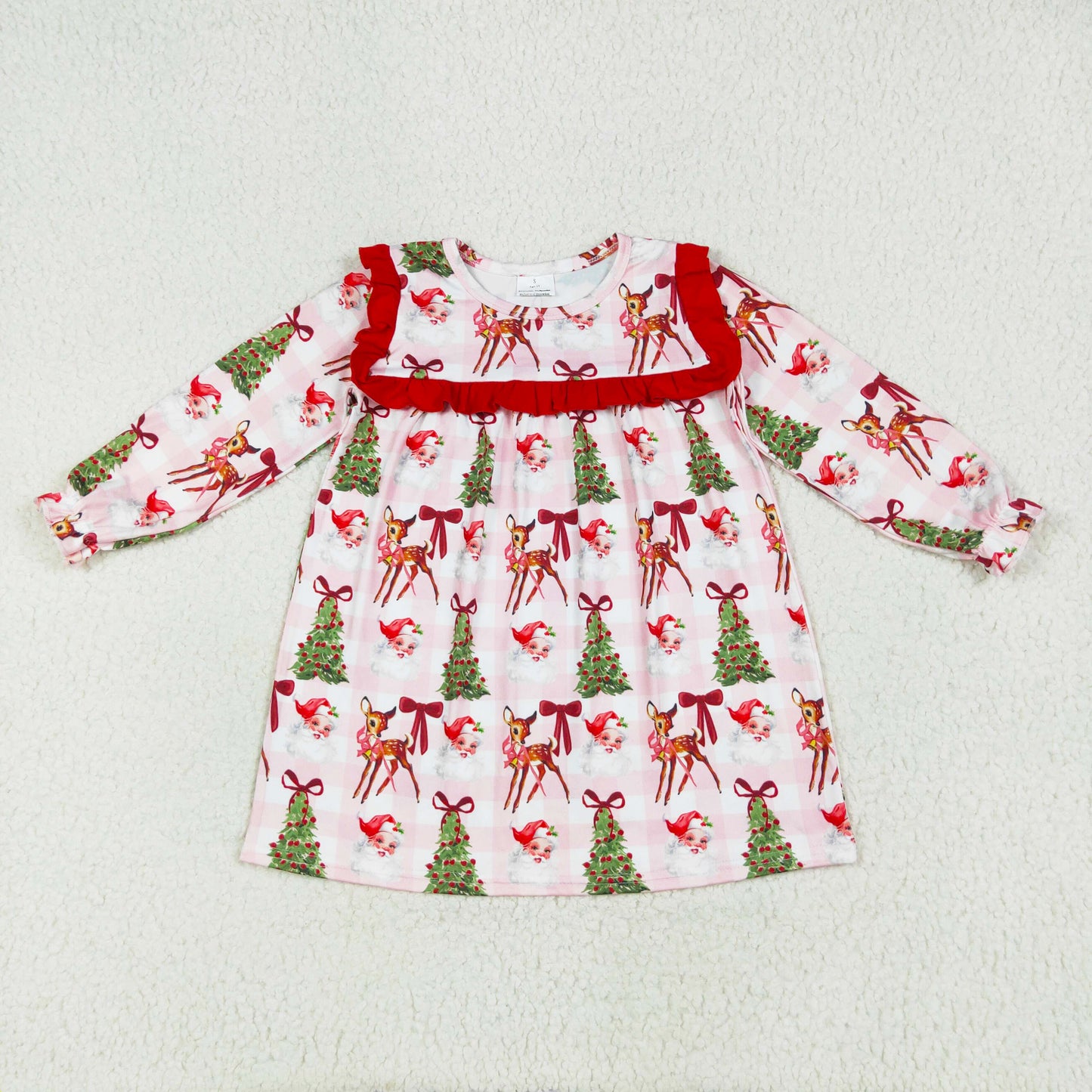 deer santa bow print Christmas little girl dress