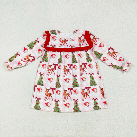 deer santa bow print Christmas little girl dress