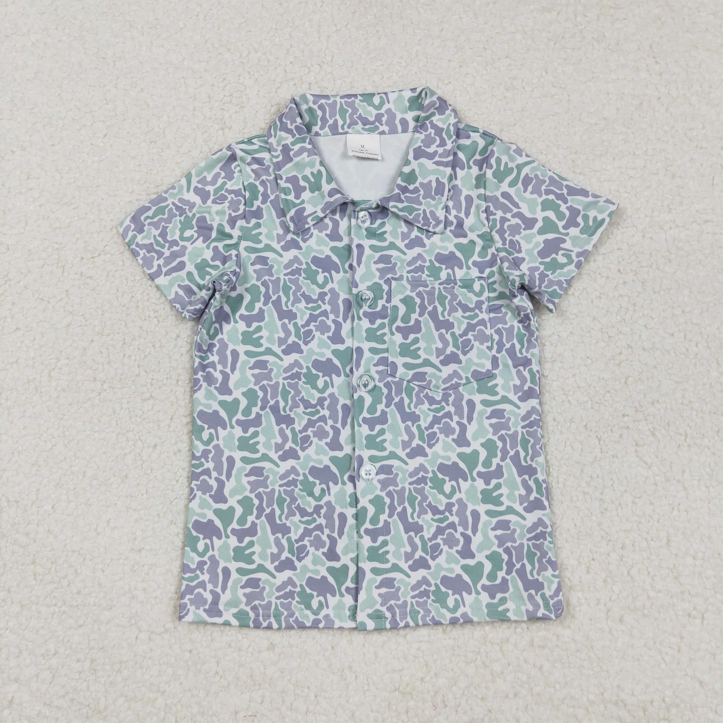 green camo boy button down t-shirt