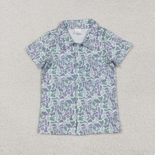 green camo boy button down t-shirt