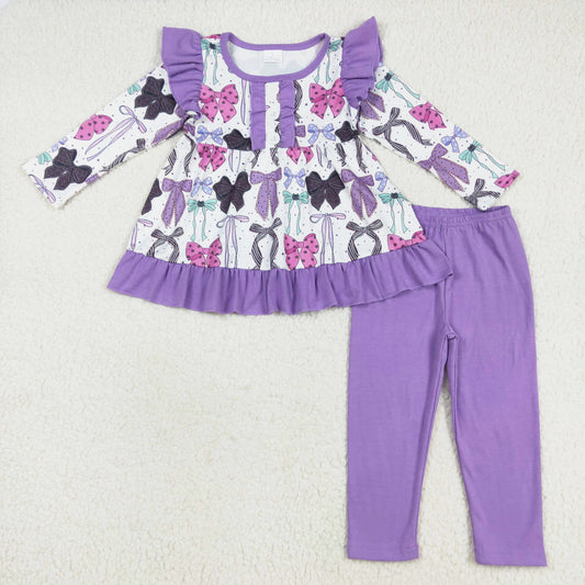 black purple Halloween bows legging outfit girls clothes set