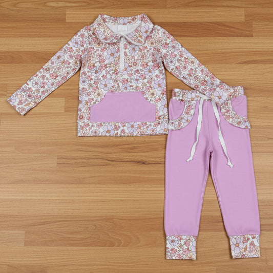 floral zip pullover jogger pants set fall girl outfit