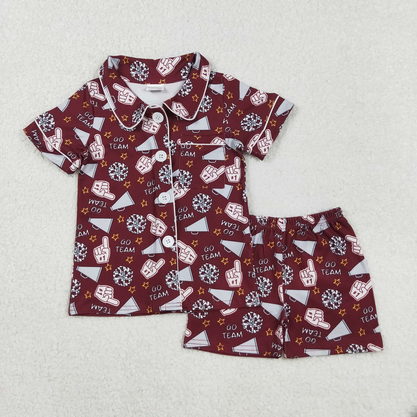 go team cheerleader button down shorts pajama set