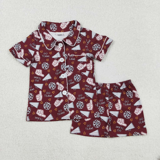 go team cheerleader button down shorts pajama set
