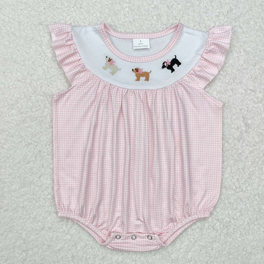 pink gingham dog embroidery bubbles