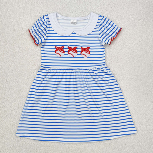 blue stripes baseball embroidered dress